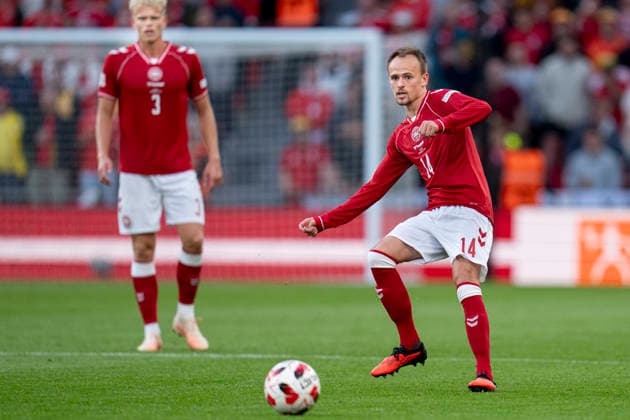 Nations League: Denmark vs. Wales—Denmark s Mikkel Damsgaard and Oliver Provstgaard during the Nations League match between Denmark and Wales at Parken on Sunday, September 27, 2026. Photo by Liselotte Sabroe, Ritzau Scanpix, Copenhagen, Denmark  Copyright: Ritzau Scanpix LiselottexSabroex spdk20260927-204516-L