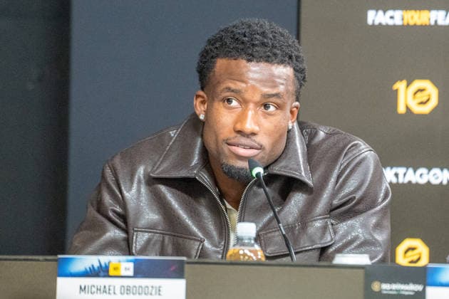 Germany OKTAGON 94, September 26, 2026, Deutsche Bank Park, Frankfurt; Michael Obodozie at the press conference in Frankfurt, Germany Copyright: xMijoxLubecx