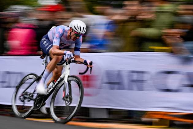 American Brandon McNulty is pictured in action during the elite men Road Race race (273,7 km) at the cycling World Championship, WM, Weltmeisterschaft in Montreal, Canada, Sunday 27 September 2026. The UCI road world championships are taking place from 20 to 27 September, in Montreal, Canada. JASPERxJACOBS  x188008418x