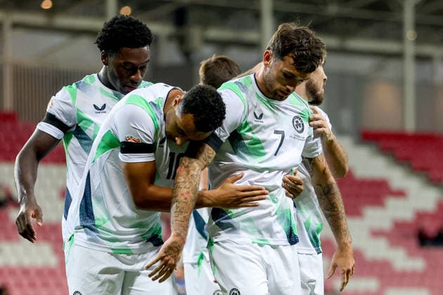 UEFA Nations League Group Stage, Nagyerdei Stadion, Debrecen, Hungary 27 9 2026 Israel vs Republic of Ireland Ireland s Troy Parrott celebrates after scoring his sides first goal of the match Troy Parrott celebrates after scoring his sides first goal of the match 27 9 2026  Copyright: xx RB2_0696