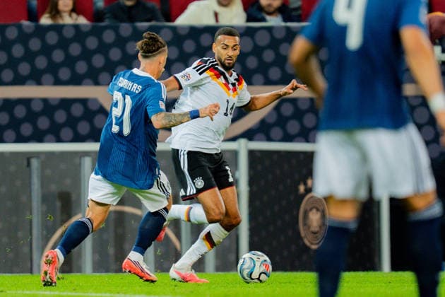 Nations League, Group A, Matchday 2, Germany vs. Greece on September 27, 2026, at the WWK Arena in Augsburg: Josha Vagnoman (Germany), Konstantinos Tsimikas Copyright: xBahhoxKarax