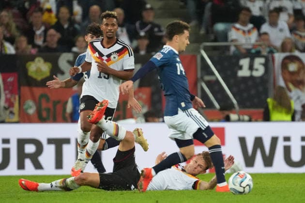 Joshua Kimmich of Germany retrieves the ball in Augsburg on September 27, 2026; Germany vs. Greece, UEFA Nations League, WWK Arena, Matchday 2
