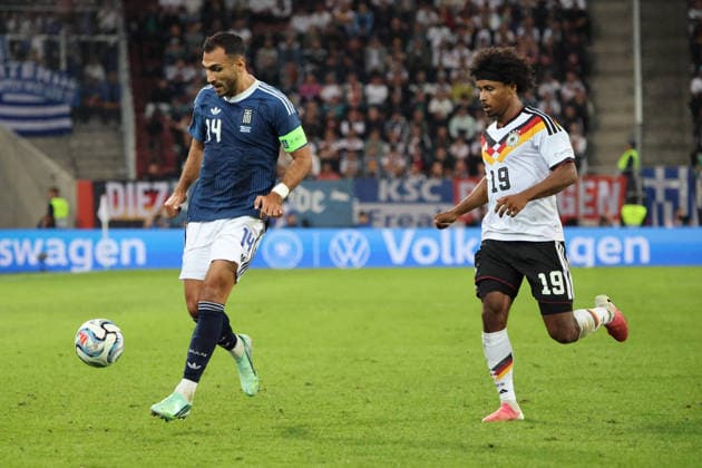 September 27, 2026, Soccer, Men s, 2027 UEFA Nations League, Germany vs. Greece, Karim Adeyemi (Germany), Vangelis Pavlidis (Greece), Augsburg WWK Arena, Bavaria, Germany, DEU Copyright: xSebastianxBachx