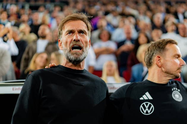 Nations League, Group A, Matchday 2, Germany vs. Greece on September 27, 2026, at the WWK Arena in Augsburg; Jürgen Klopp leads Germany in singing the national anthem Copyright: xBahhoxKarax