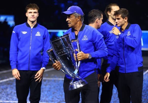 2026 Laver Cup, day three, O2 Arena, London,27 09 2026 Laver Cup Team Europe Captain Yannick Noah (FRA) during the Trophy Presentation for the 2026 Laver Cup as winning Captain, beating Team World 13-5 at the O2 Arena, London London O2 Arena London GBR, UK NEWSPAPERS OUT Copyright: xMarkxGreenwoodx