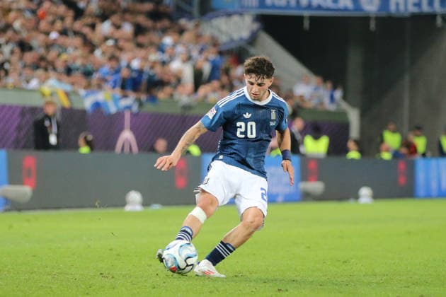 September 27, 2026 Men s Soccer 2026–2027 UEFA Nations League Matchday 2 Germany vs. Greece WWK Arena, Augsburg Christos Zafeiris (Greece), 20, in blue with the ball, Augsburg, Bavaria, Germany
