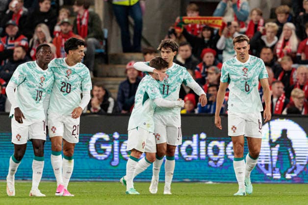 Francisco Conceicao and Joao Felix seen celebrating after goal during UEFA Nations League Division A game between National Teams of Norway and Portugal (Maciej Rogowski Ball Raw Images) Oslo Ullevaal Stadion Norway Copyright: xMaciejxRogowskix maciejrogowski_norway_portugal_2627_2-4