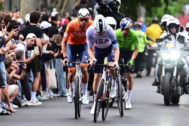 UCI 2026 Road World Championship, WM, Weltmeisterschaft Montreal 27 09 2026 MONTREAL, CANADA - SEPTEMBER 27 : Simmons Quinn (USA), Van Der Poel Mathieu (NED), Roglic Primoz (SLO) during the Men Elite cycling road race of the 2026 UCI Road World Championships 93th edition an UCI World Championships cycling race of 273.4 km with start in Montreal and finish in Montreal on September 27, 2026 in Montreal, Canada, 27 09 2026 Montreal Canada  Copyright: xPeterxDexVoechtx