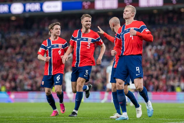 September 27, 2026: Erling Braut Haaland of Norway celebrates after scoring the 1-1 goal during the Nations League soccer match between Norway and Portugal on September 27, 2026 in Oslo. Photo by Vegard Grott, BILDBYRAN, code VG VG1010 bbeng soccer football fotball Nations League international match Norway Portugal celebration  Copyright: VEGARDxGRoTT BB260927VG054