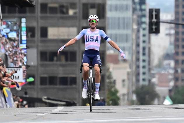 UCI 2026 Road World Championship, WM, Weltmeisterschaft Montreal 27 09 2026 MONTREAL, CANADA - SEPTEMBER 27 : Mcnulty Brandon (USA) wins during the Men Elite cycling road race of the 2026 UCI Road World Championships 93th edition an UCI World Championships cycling race of 273.4 km with start in Montreal and finish in Montreal on September 27, 2026 in Montreal, Canada, 27 09 2026 Montreal Canada  Copyright: xPeterxDexVoechtx