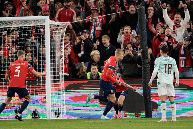 Erling Haaland seen celebrating after scoring goal during UEFA Nations League Division A game between National Teams of Norway and Portugal (Maciej Rogowski Ball Raw Images) Oslo Ullevaal Stadion Norway Copyright: xMaciejxRogowskix maciejrogowski_norway_portugal_2627_3-12