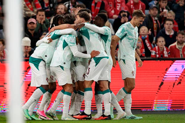 Goncalo Ramos and players of Portugal seen celebrating after scoring goal during UEFA Nations League Division A game between National Teams of Norway and Portugal (Maciej Rogowski Ball Raw Images) Oslo Ullevaal Stadion Norway Copyright: xMaciejxRogowskix maciejrogowski_norway_portugal_2627_3-33