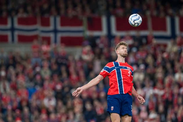 260927 Kristoffer Ajer of Norway during the Nations League soccer match between Norway and Portugal on September 27, 2026, in Oslo. Photo by Vegard Grott, BILDBYRAN. Code: VG VG1010 bbeng soccer football fotball Nations League international match Norway Portugal  Copyright: VEGARDxGRoTT BB260927VG065