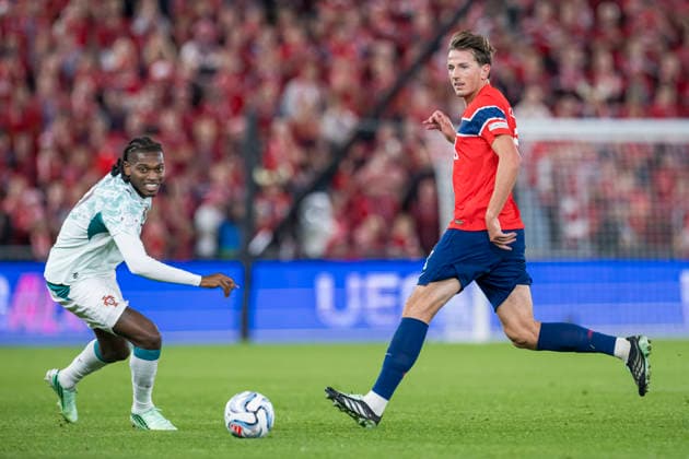260927 Sander Berge of Norway during the Nations League soccer match between Norway and Portugal on September 27, 2026, in Oslo. Photo by Vegard Grott, BILDBYRAN. Code: VG VG1010 bbeng soccer soccer soccer Nations League international match Norway Portugal  Copyright: VEGARDxGRoTT BB260927VG070