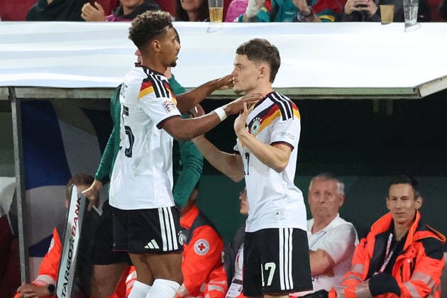 September 27, 2026, xrekx, Soccer UEFA Nations League, Germany vs. Greece: BambasÃ ContÃ (Germany) was substituted out; Florian Wirtz (Germany) came on as a substitute; Augsburg