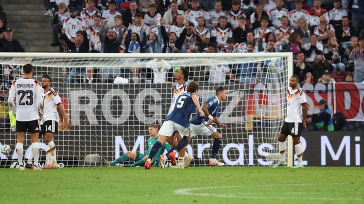 September 27, 2026, xrekx, Soccer UEFA Nations League, Germany vs. Greece, Goal celebration after Dimitrios Kourbelis scored the 0-1 goal for Greece in Augsburg