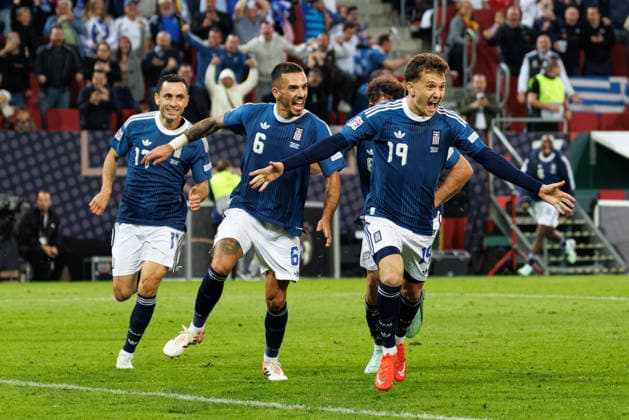 Greece scores the first goal (0-1) in the match between Germany and Greece, men s soccer, UEFA Nations League, 2026–2027, Matchday 2 on September 27, 2026, in Augsburg, WWK Arena, Bavaria, Germany