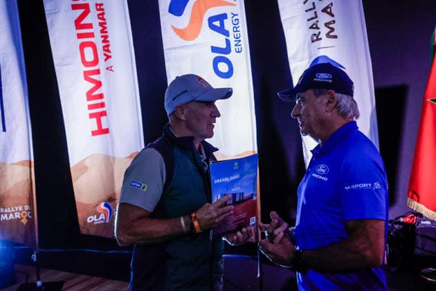 W2RC - RALLYE DU MAROC 2026 PETERHANSEL Stà phane (fra), Defender Dakar D7X-R, Defender Rally, FIA W2RC, STK STK, action, portrait, SAINZ Carlos (esp), Ford Raptor, Ford Racing, FIA W2RC, ULT T1+, action, portrait press conference, PK, Pressekonferenz de presse, press conference during the General Briefing of the Rallye du Maroc 2026, 4th round of the 2026 WR2C Championship from September 27, 2026 in Agadir, Morocco - AgadirMorocco Copyright: xPauloxMariax