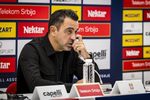 BELGRADE , 27-09-2026 , Rajko Mitic stadium , season 2026 2027 , UEFA Nations League football , Match between Serbia and The Netherlands , final score 1-2. , picture shows Netherlands coach Xavi Hernandez press conference, PK, Pressekonferenz after the match Serbia - Netherlands  x207668637x Copyright: