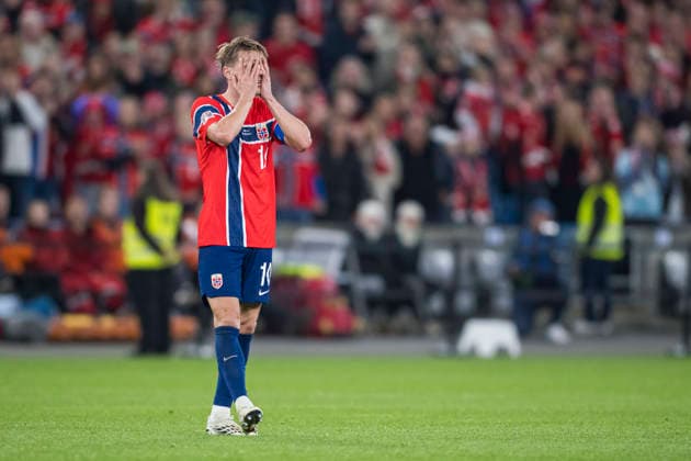 September 27, 2026: Martin Ødegaard of Norway looks dejected during the Nations League soccer match between Norway and Portugal on September 27, 2026 in Oslo. Photo by Marius Simensen, BILDBYRAN COP 238 VG1010 bbeng soccer football fotball Nations League international match Norway Portugal depp  Copyright: MARIUSxSIMENSEN BB260927ZE055