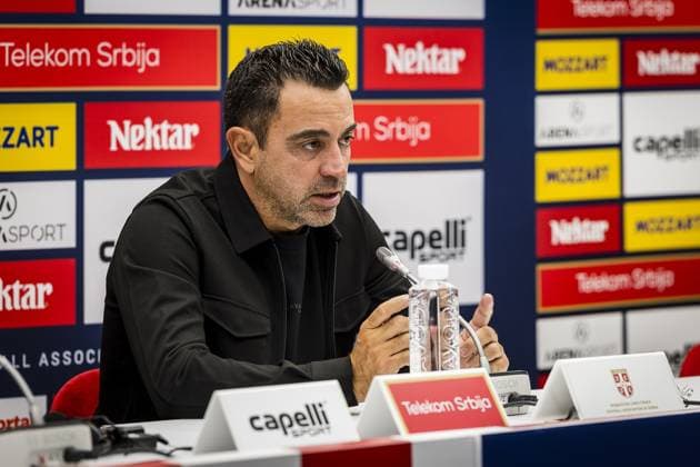 BELGRADE , 27-09-2026 , Rajko Mitic stadium , season 2026 2027 , UEFA Nations League football , Match between Serbia and The Netherlands , final score 1-2. , picture shows Netherlands coach Xavi Hernandez press conference, PK, Pressekonferenz after the match Serbia - Netherlands  x207668668x Copyright: