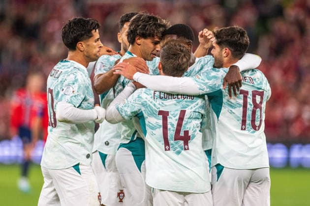 Noruega x Portugal OSLO, DF - 27.09.2026: NORUEGA X PORTUGAL - Portuguese players celebrate the first goal during Norway vs Portugal in the UEFA Nations League held at Ullevaal Stadion in Oslo, DF. (Photo: Adam Escada Fotoarena) x3021481x  AdamxEscada