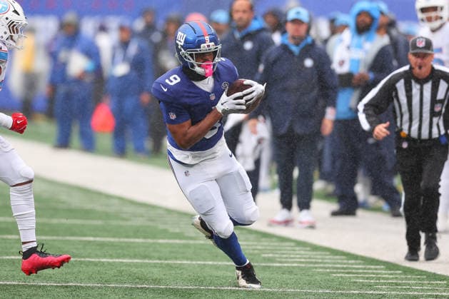 EAST RUTHERFORD, NJ - SEPTEMBER 27: Isaiah Likely 9 of the New York Giants during the game against the Tennessee Titans at MetLife Stadium on September 27, 2026 in East Rutherford, New Jersey. (Photo by Rich Graessle Icon Sportswire) NFL, American Football Herren, USA SEP 27 Titans at Giants EDITORIAL USE ONLY Icon262092732404