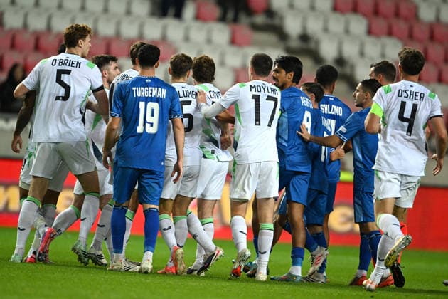 SOCCER - UEFA Nations League - Israel vs. Republic of Ireland Photo by IPA ABACAPRESS.COM89046704 - On-field brawl during the Nations League phase, Matchday 2 between Israel and Ireland on September 27, 2026, at the Puskas Arena in Budapest, Hungary Debrecen Hungary  Copyright: xIPAxSport ABACAx