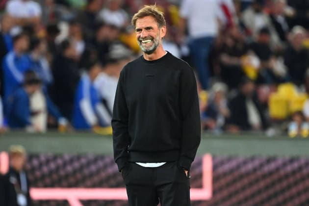 German National Team Coach Juergen KLOPP GER, laughing, smiling, optimistic, in a good mood, single frame, cropped close-up, half-length portrait, soccer Nations League group stage, Group B, Matchday 2: Germany (GER) vs. Greece (GRE) 0–1 on September 27, 2026, WWK ARENA AUGSBURG