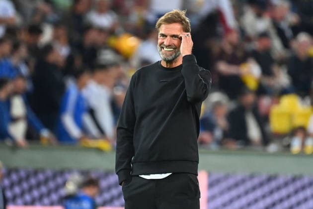 German National Team Coach Juergen KLOPP GER, laughing, smiling, optimistic, in a good mood, single frame, cropped close-up, half-length portrait, soccer Nations League group stage, Group B, Matchday 2: Germany (GER) vs. Greece (GRE) 0–1 on September 27, 2026, WWK ARENA AUGSBURG