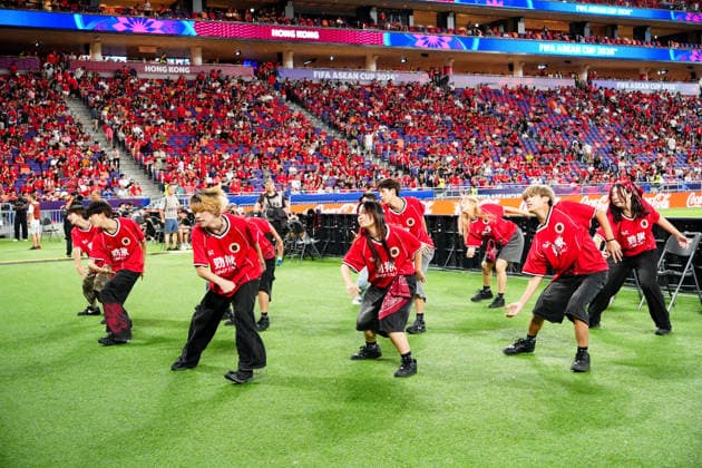 HONG KONG-SPORTS ASEAN-CUP Performers entertain the crowd on the pitch during the halftime show of the FIFA ASEAN Cup match between Hong Kong, China and Laos at Kai Tak Stadium on September 27, 2026 in Hong Kong. (Photo by Zulu Lo TMHK via Nexpher Images) Hong Kong