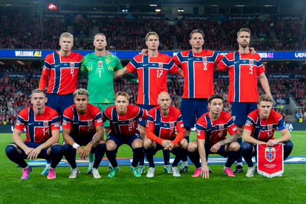 Soccer, Nations League Norway vs. Portugal, Nations League Oslo 20260927 Norway’s starting lineup for the international soccer match between Norway and Portugal in the Nations League. Back row, from left: Erling Braut Haaland, Orjan Nyland, Torbjørn Heggem, Sander Berge, and Kristoffer Vassbakk Ajer; Front row, from left: Julian Ryerson, Antonio Nusa, Andreas Schjelderup, Fredrik Aursnes, Patrick Berg, and Martin Ødegaard. Photo by Cornelius Poppe, NTB, Oslo, Norway. EDITORIAL USE ONLY. RESTRICTED USE FOR BETTING COMPANIES Copyright: xCorneliusxPoppex xNTBx