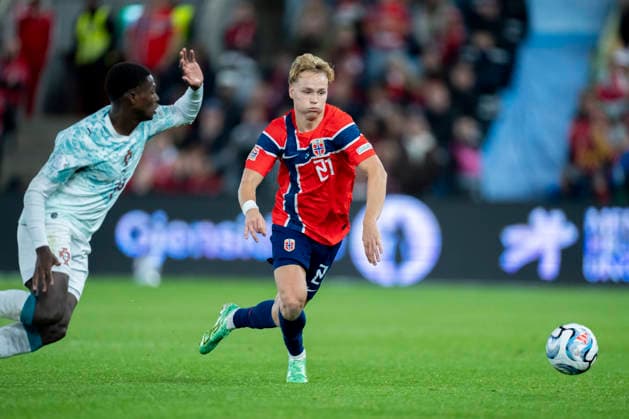 Soccer, Nations League: Norway vs. Portugal, Nations League, Oslo, September 27, 2026. Norway s Andreas Schjelderup during the international soccer match between Norway and Portugal in the Nations League. Photo by Cornelius Poppe, NTB, Oslo, Norway. EDITORIAL USE ONLY. RESTRICTED USE FOR BETTING COMPANIES. Copyright: xCorneliusxPoppex xNTBx