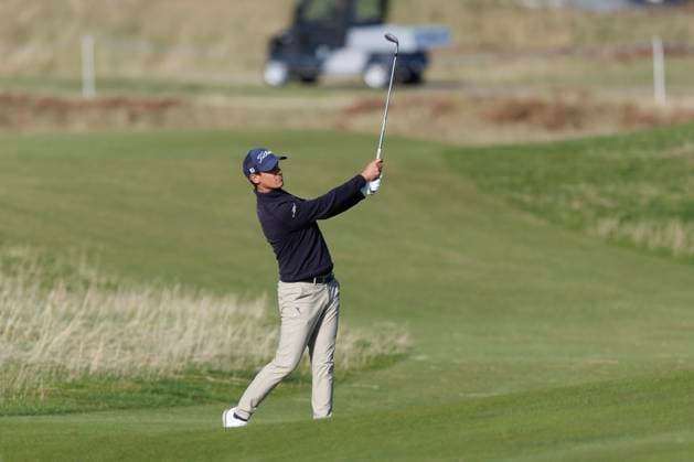 28th September 2026; The Old Course, St Andrews Links, St Andrews, Scotland; DP World Tour Golf, Alfred Dunhill Links Championship, Practice Day; Matteo Manassero of Italy plays a shot from the fairway on the fifteenth hole during a practice round DavidxYoung