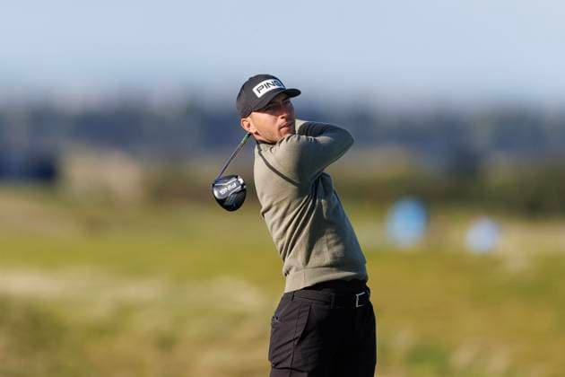 28th September 2026; The Old Course, St Andrews Links, St Andrews, Scotland; DP World Tour Golf, Alfred Dunhill Links Championship, Practice Day; Clement Charmasson of France plays a shot from the tee on the fifteenth hole during a practice round DavidxYoung