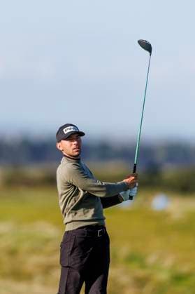 28th September 2026; The Old Course, St Andrews Links, St Andrews, Scotland; DP World Tour Golf, Alfred Dunhill Links Championship, Practice Day; Clement Charmasson of France plays a shot from the tee on the fifteenth hole during a practice round DavidxYoung