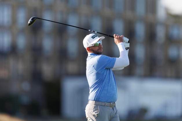 28th September 2026; The Old Course, St Andrews Links, St Andrews, Scotland; DP World Tour Golf, Alfred Dunhill Links Championship, Practice Day; Dean Burmester of South Africa plays a shot from the tee on the eighteenth hole during a practice round DavidxYoung