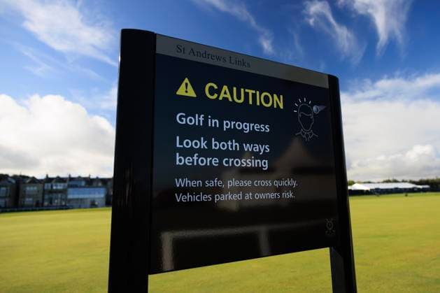 28th September 2026; The Old Course, St Andrews Links, St Andrews, Scotland; DP World Tour Golf, Alfred Dunhill Links Championship, Practice Day; Signage DavidxYoung