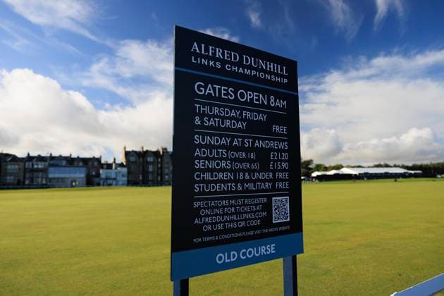 28th September 2026; The Old Course, St Andrews Links, St Andrews, Scotland; DP World Tour Golf, Alfred Dunhill Links Championship, Practice Day; Signage DavidxYoung