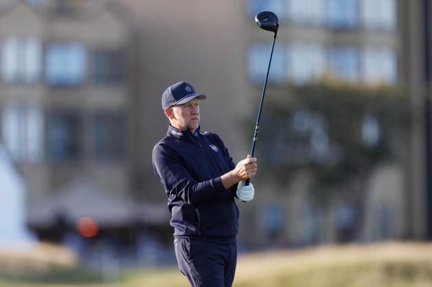 28th September 2026; The Old Course, St Andrews Links, St Andrews, Scotland; DP World Tour Golf, Alfred Dunhill Links Championship, Practice Day; Ian Poulter of England on the 18th tee during a practice round DavidxYoung
