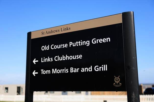 28th September 2026; The Old Course, St Andrews Links, St Andrews, Scotland; DP World Tour Golf, Alfred Dunhill Links Championship, Practice Day; Signage DavidxYoung