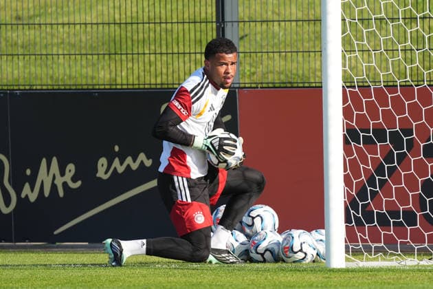 Goalkeeper Noah Atubolu Germany Herzo Base September 29, 2026 German National Team Nations League Preparation, Home Ground, HerzoBase, World of Adidas, Herzogenaurach