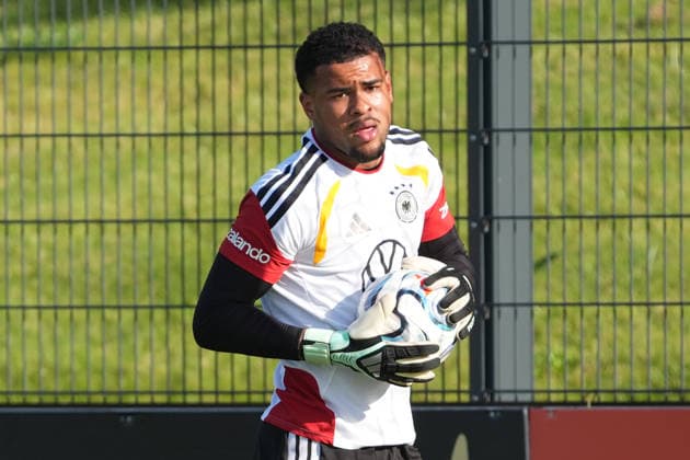 Goalkeeper Noah Atubolu Germany Herzo Base September 29, 2026 German National Team Nations League Preparation, Home Ground, HerzoBase, World of Adidas, Herzogenaurach