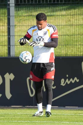 Goalkeeper Noah Atubolu Germany Herzo Base September 29, 2026 German National Team Nations League Preparation, Home Ground, HerzoBase, World of Adidas, Herzogenaurach