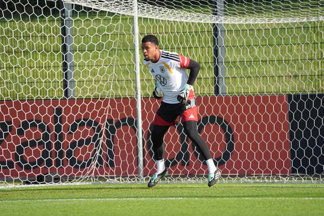Goalkeeper Noah Atubolu Germany Herzo Base September 29, 2026 German National Team Nations League Preparation, Home Ground, HerzoBase, World of Adidas, Herzogenaurach
