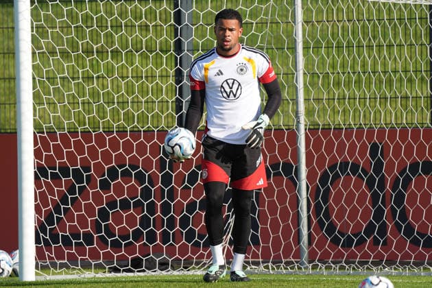 Goalkeeper Noah Atubolu Germany Herzo Base September 29, 2026 German National Team Nations League Preparation, Home Ground, HerzoBase, World of Adidas, Herzogenaurach