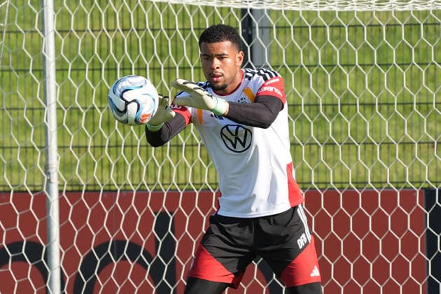 Goalkeeper Noah Atubolu Germany Herzo Base September 29, 2026 German National Team Nations League Preparation, Home Ground, HerzoBase, World of Adidas, Herzogenaurach