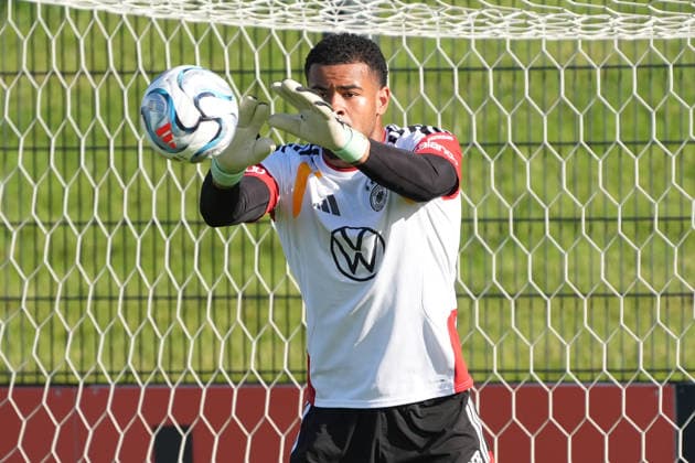 Goalkeeper Noah Atubolu Germany Herzo Base September 29, 2026 German National Team Nations League Preparation, Home Ground, HerzoBase, World of Adidas, Herzogenaurach
