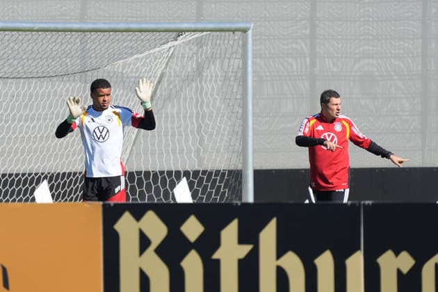 Goalkeeper Noah Atubolu (Germany) was training on his own, just as he had before the other two games, while Marc-André ter Stegen and goalkeeper Alexander Nübel (Germany)—who were then selected to play—were at HerzoBase on September 30, 2026, as part of the German national team’s Nations League preparations, Home Ground, HerzoBase, World of Adidas, Herzogenaurach