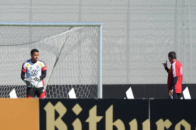Goalkeeper Noah Atubolu (Germany) in individual training, just as he did before the other two games, alongside Marc-André ter Stegen and goalkeeper Alexander Nübel (Germany), who were then selected to play. HerzoBase, September 30, 2026. German National Team Nations League preparation, Home Ground, HerzoBase, World of Adidas, Herzogenaurach